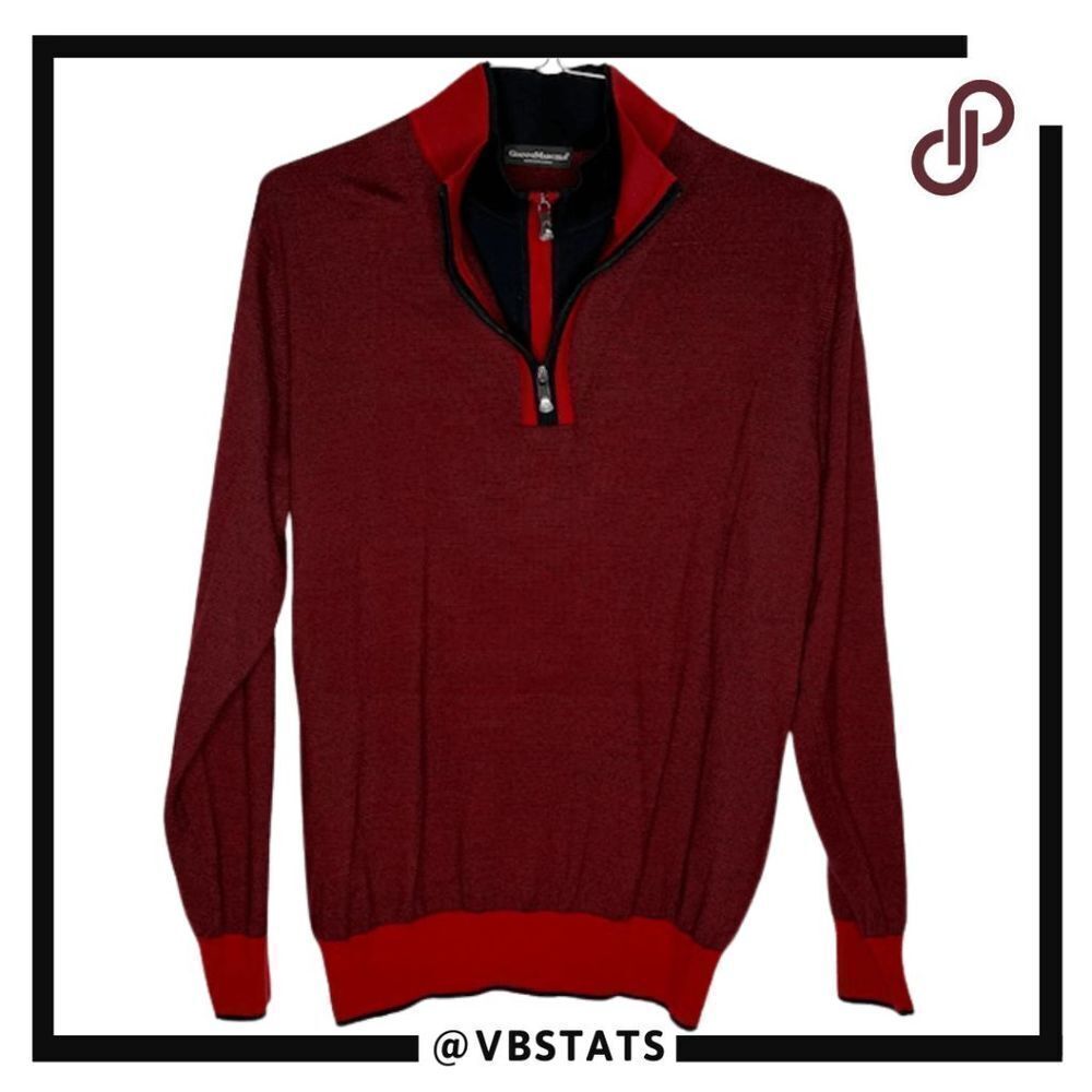 Gianni Marcelo Men's Knit Wool 1/4 Zip Pullover Sweater Red Black Size‎ Medium